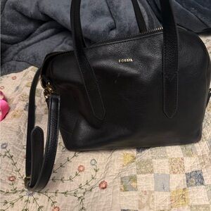 Fossil Black Leather Satchel Hailey Bag